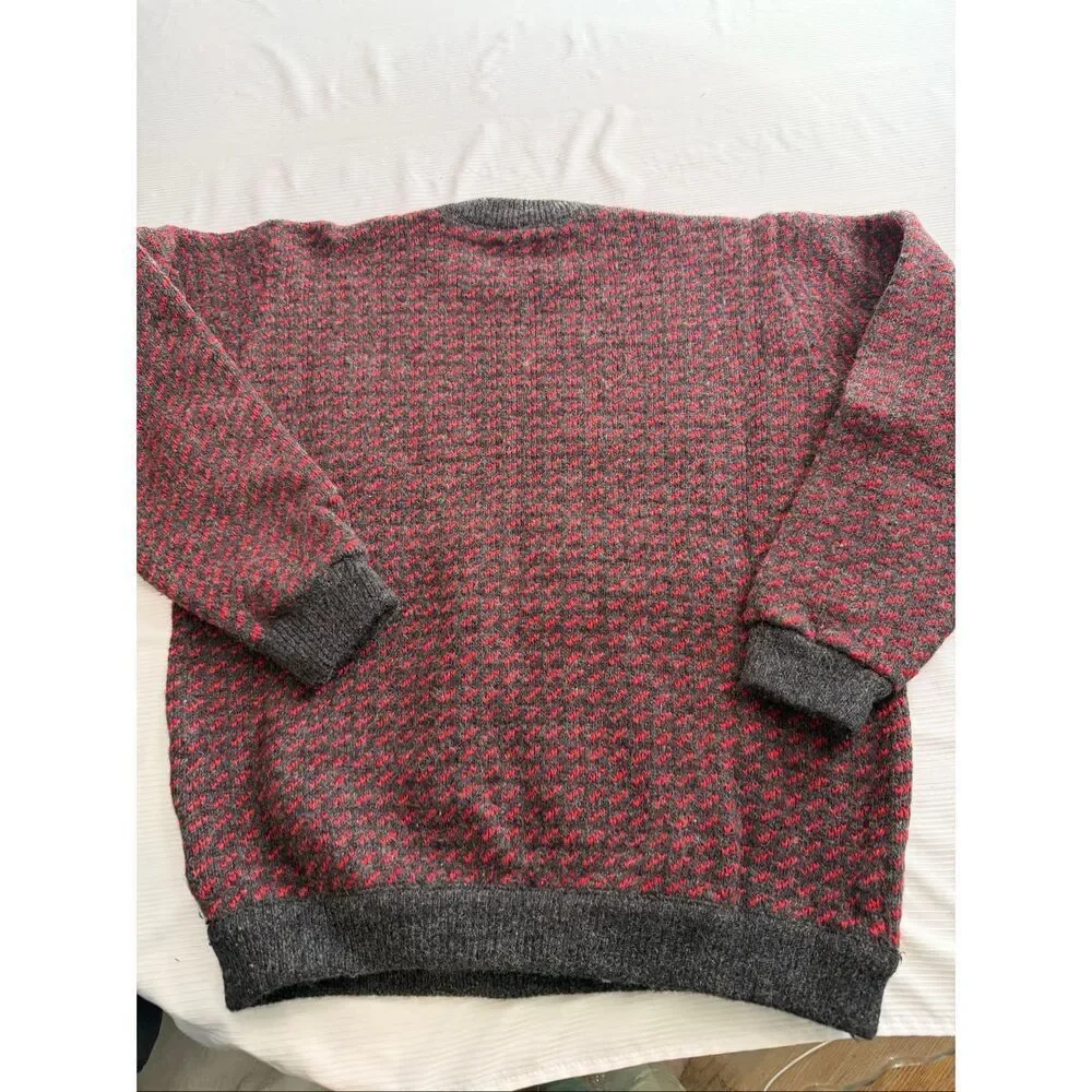 L.L. Bean VTG Wool Birdseye Heart Fisheye Norwegian Knit Sweater Size Tall Large